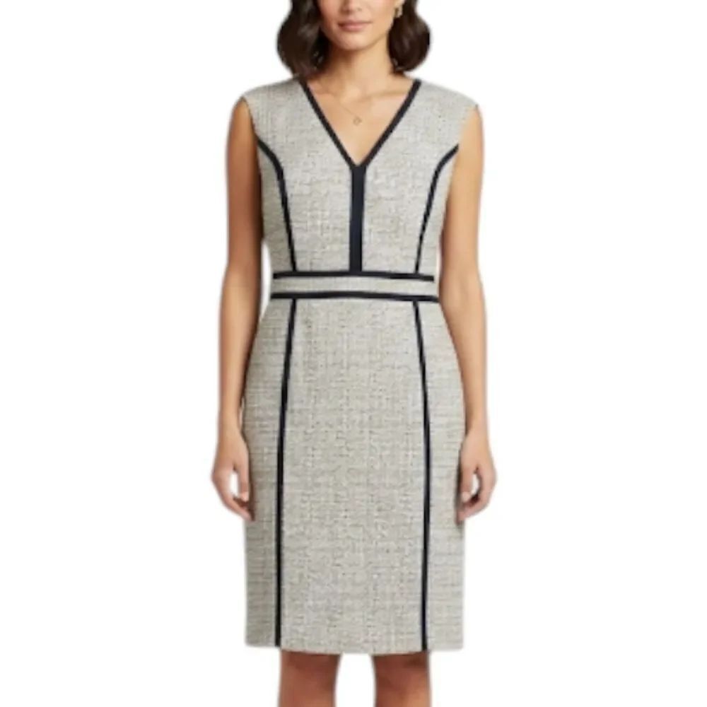 Tory Burch Tweed V-Neck Knee Length Sheath Dress Size 4 Silk Trim